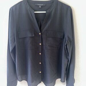 Marc‎ New York Black  100% Polyester Women's Blouse  Long Sleeve Size M